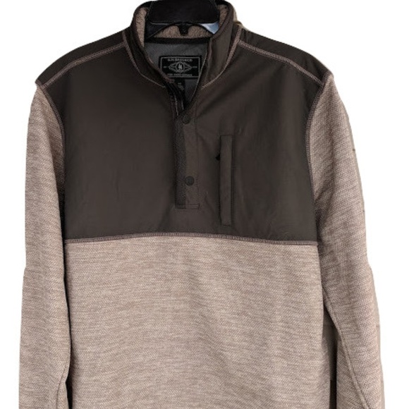 Mens Button Up Pullover Tan & Green Large - Picture 1 of 2